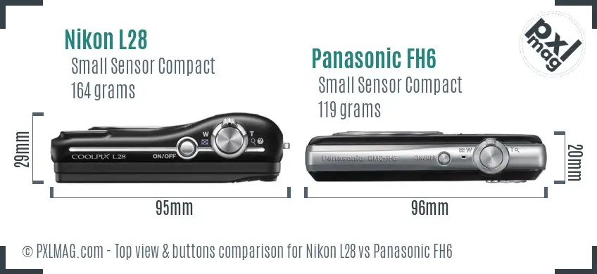 Nikon L28 vs Panasonic FH6 top view buttons comparison
