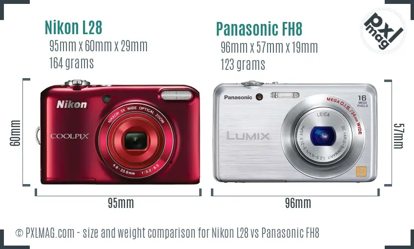 Nikon L28 vs Panasonic FH8 size comparison