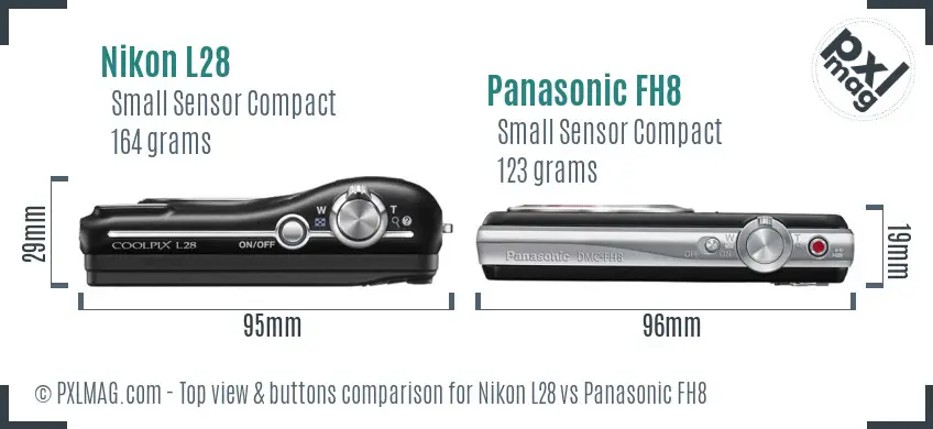 Nikon L28 vs Panasonic FH8 top view buttons comparison