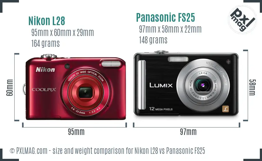 Nikon L28 vs Panasonic FS25 size comparison