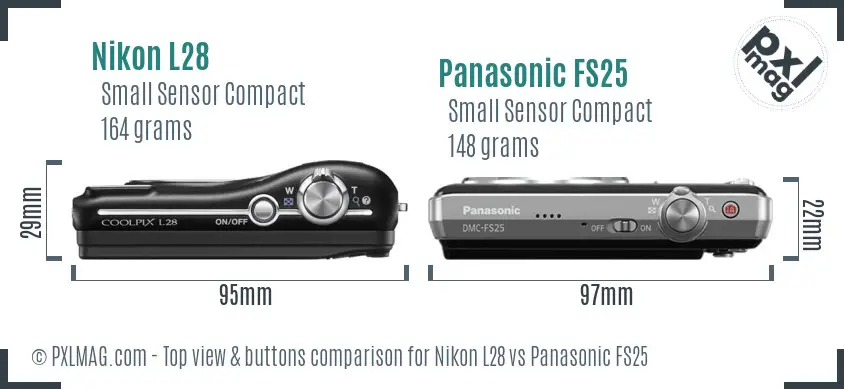 Nikon L28 vs Panasonic FS25 top view buttons comparison
