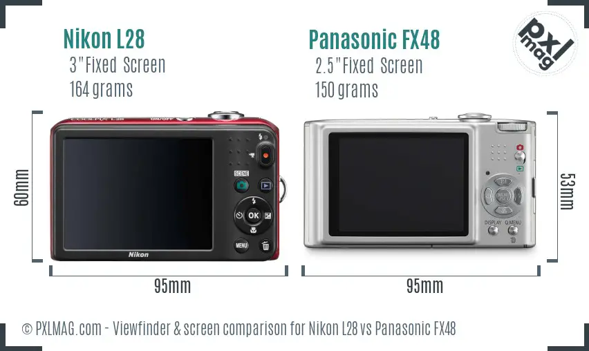 Nikon L28 vs Panasonic FX48 Screen and Viewfinder comparison
