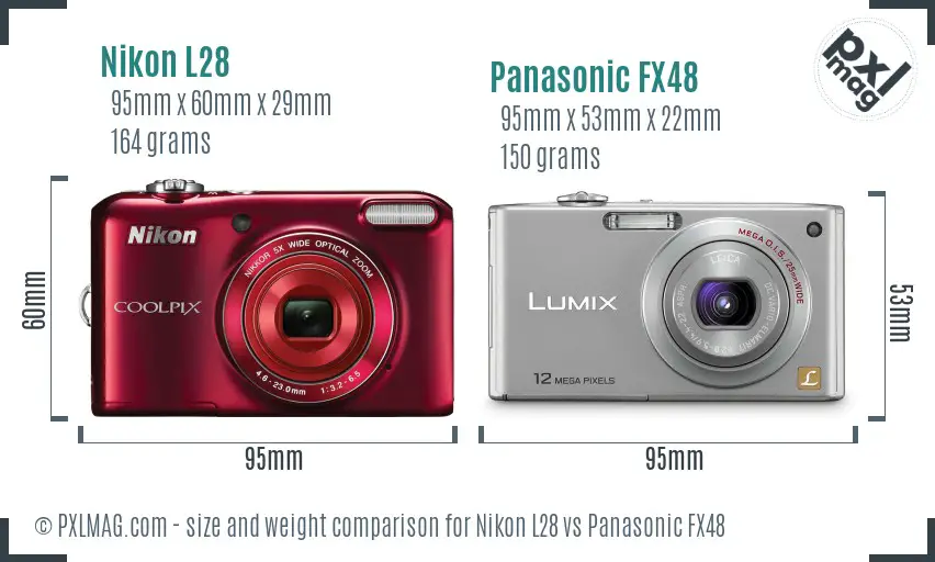 Nikon L28 vs Panasonic FX48 size comparison