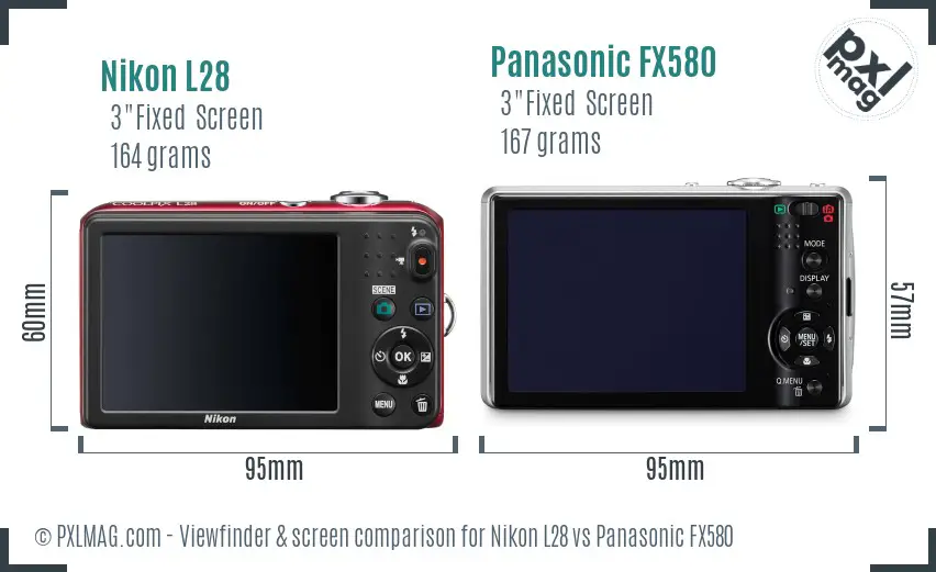 Nikon L28 vs Panasonic FX580 Screen and Viewfinder comparison