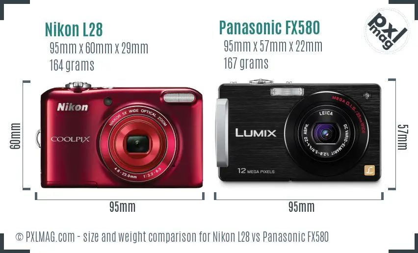 Nikon L28 vs Panasonic FX580 size comparison