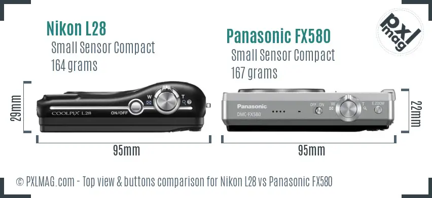Nikon L28 vs Panasonic FX580 top view buttons comparison