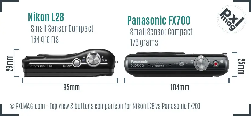 Nikon L28 vs Panasonic FX700 top view buttons comparison Nikon L28 vs Panasonic FX700 top view buttons comparison