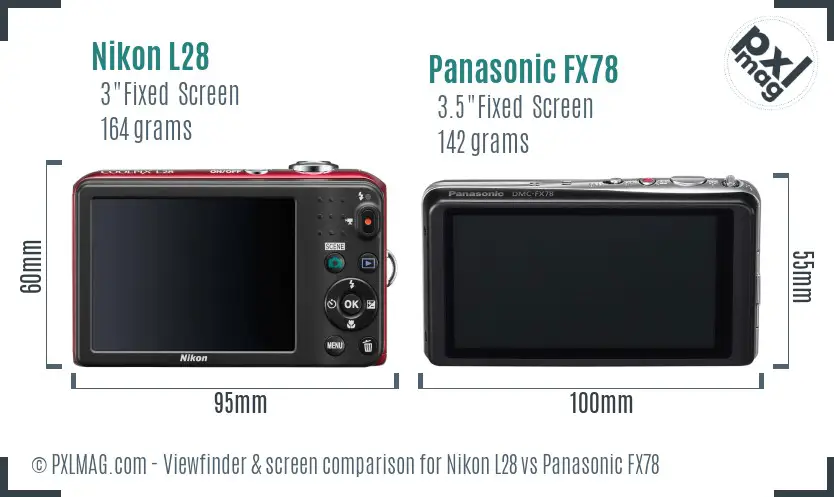 Nikon L28 vs Panasonic FX78 Screen and Viewfinder comparison