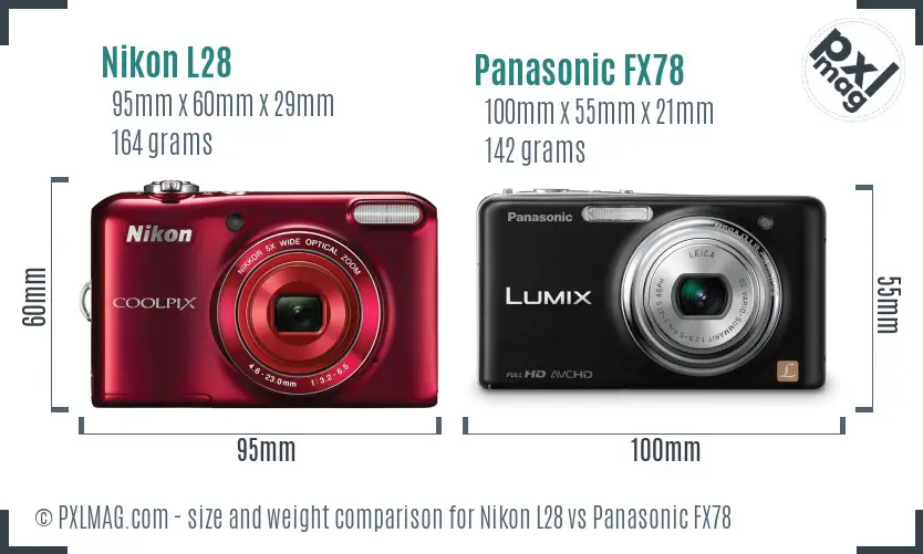 Nikon L28 vs Panasonic FX78 size comparison