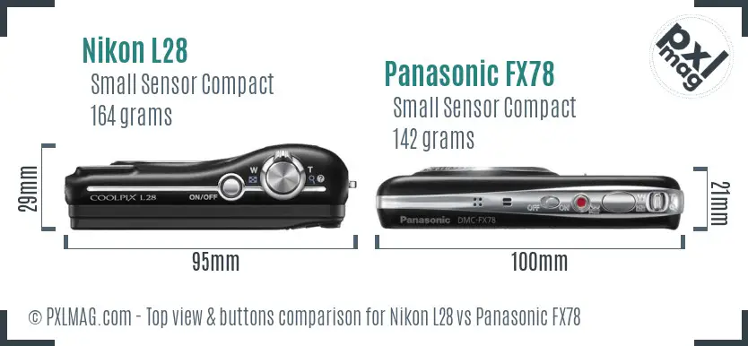 Nikon L28 vs Panasonic FX78 top view buttons comparison