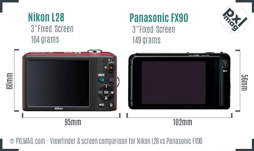 Nikon L28 vs Panasonic FX90 Screen and Viewfinder comparison