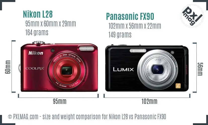 Nikon L28 vs Panasonic FX90 size comparison