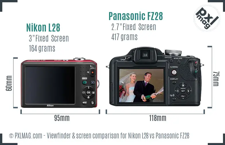Nikon L28 vs Panasonic FZ28 Screen and Viewfinder comparison
