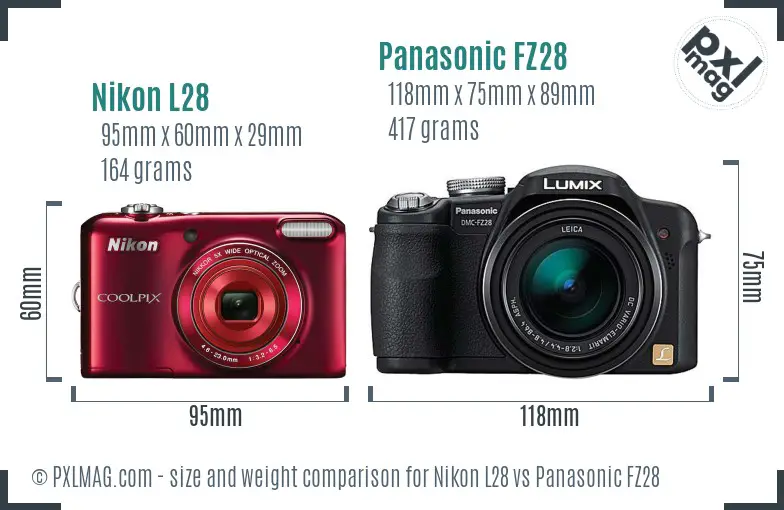 Nikon L28 vs Panasonic FZ28 size comparison