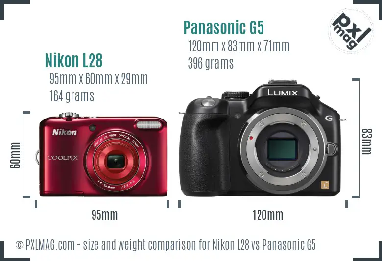 Nikon L28 vs Panasonic G5 size comparison
