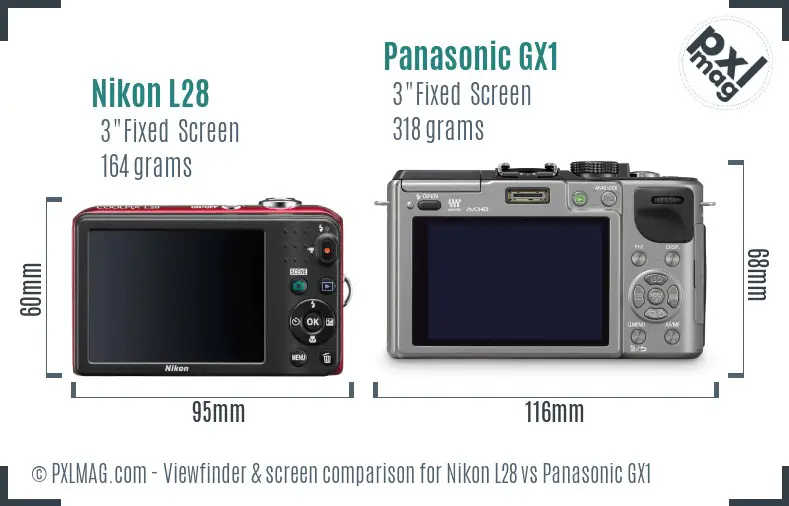 Nikon L28 vs Panasonic GX1 Screen and Viewfinder comparison