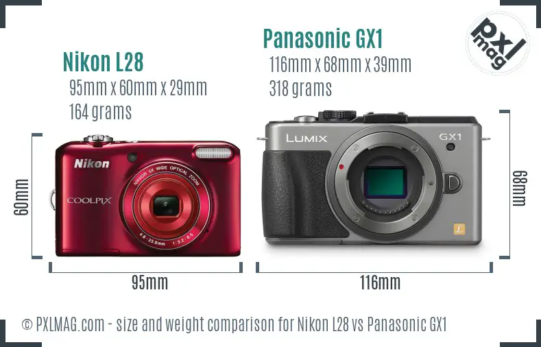Nikon L28 vs Panasonic GX1 size comparison