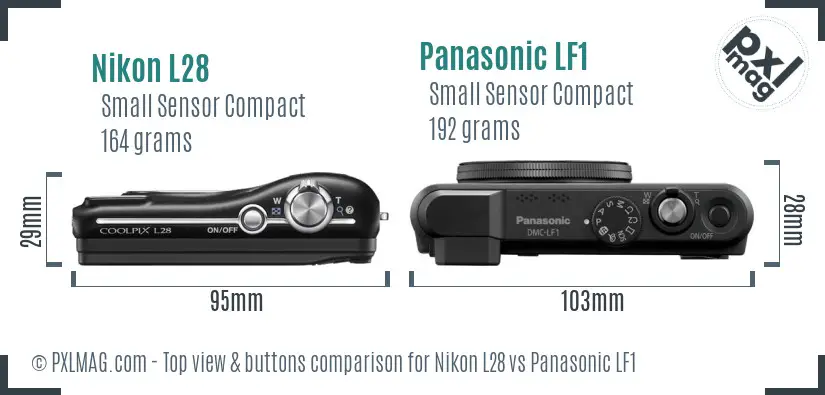 Nikon L28 vs Panasonic LF1 top view buttons comparison