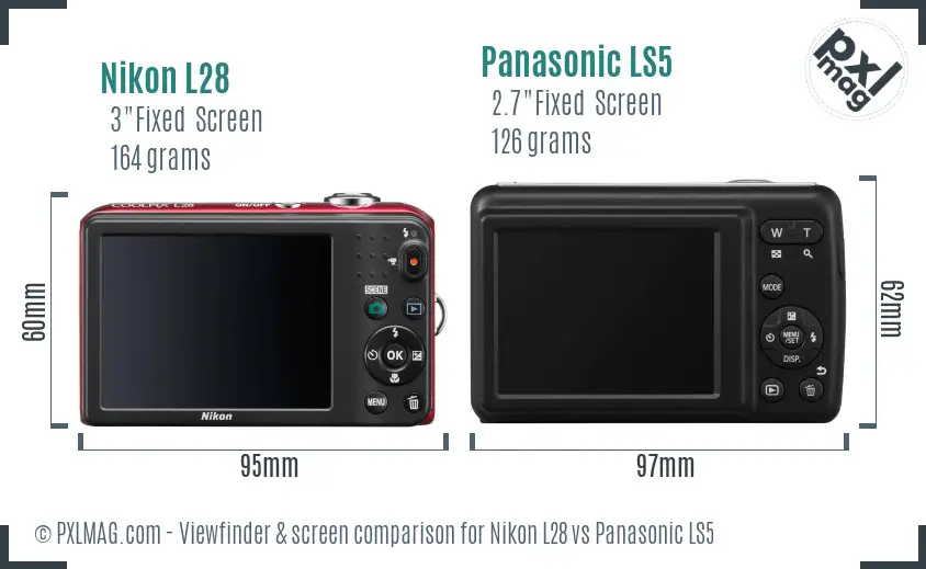 Nikon L28 vs Panasonic LS5 Screen and Viewfinder comparison