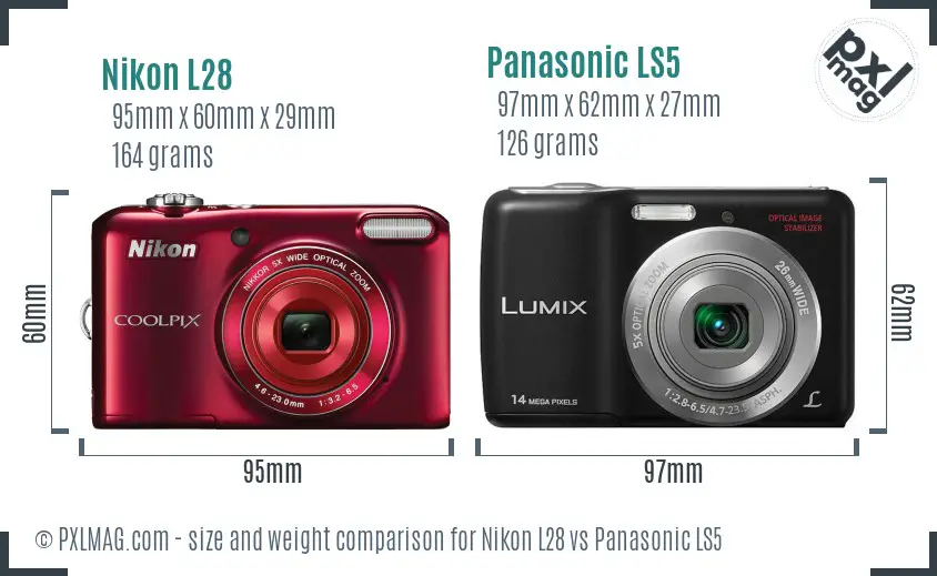 Nikon L28 vs Panasonic LS5 size comparison