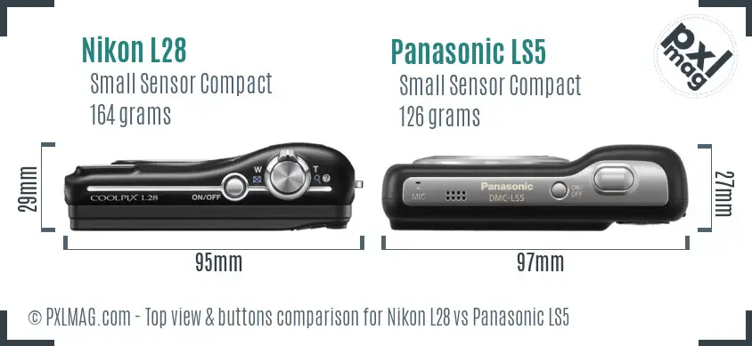 Nikon L28 vs Panasonic LS5 top view buttons comparison