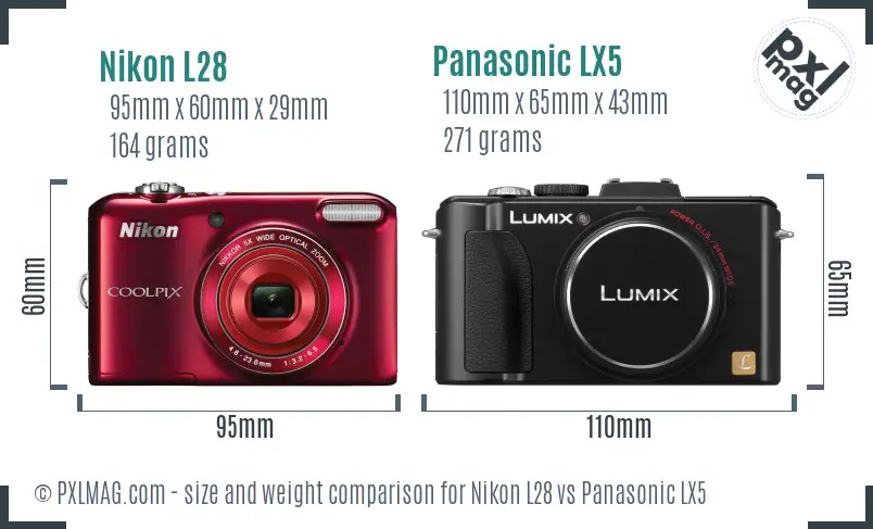 Nikon L28 vs Panasonic LX5 size comparison