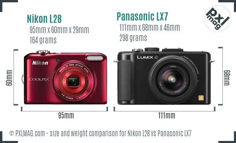 Nikon L28 vs Panasonic LX7 size comparison