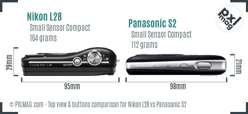 Nikon L28 vs Panasonic S2 top view buttons comparison