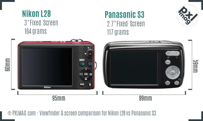 Nikon L28 vs Panasonic S3 Screen and Viewfinder comparison