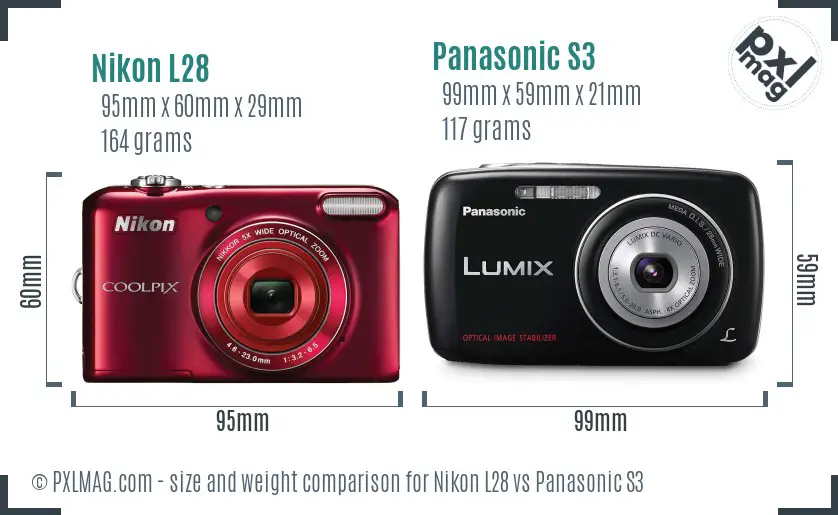 Nikon L28 vs Panasonic S3 size comparison