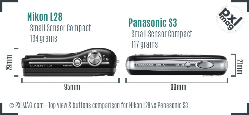 Nikon L28 vs Panasonic S3 top view buttons comparison