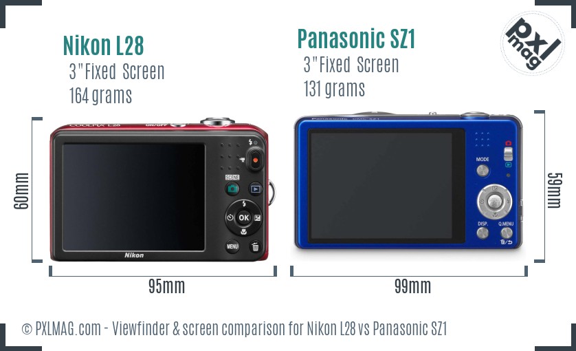 Nikon L28 vs Panasonic SZ1 Screen and Viewfinder comparison