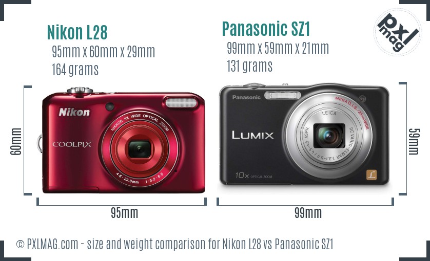 Nikon L28 vs Panasonic SZ1 size comparison Nikon L28 vs Panasonic SZ1 size comparison