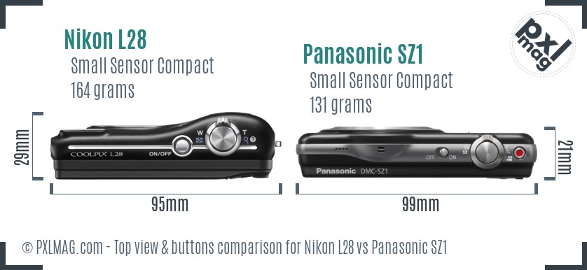Nikon L28 vs Panasonic SZ1 top view buttons comparison