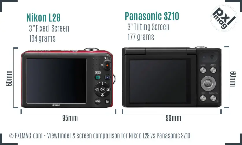 Nikon L28 vs Panasonic SZ10 Screen and Viewfinder comparison