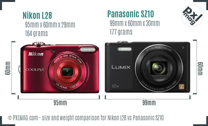 Nikon L28 vs Panasonic SZ10 size comparison Nikon L28 vs Panasonic SZ10 size comparison