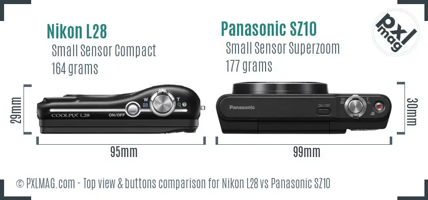 Nikon L28 vs Panasonic SZ10 top view buttons comparison