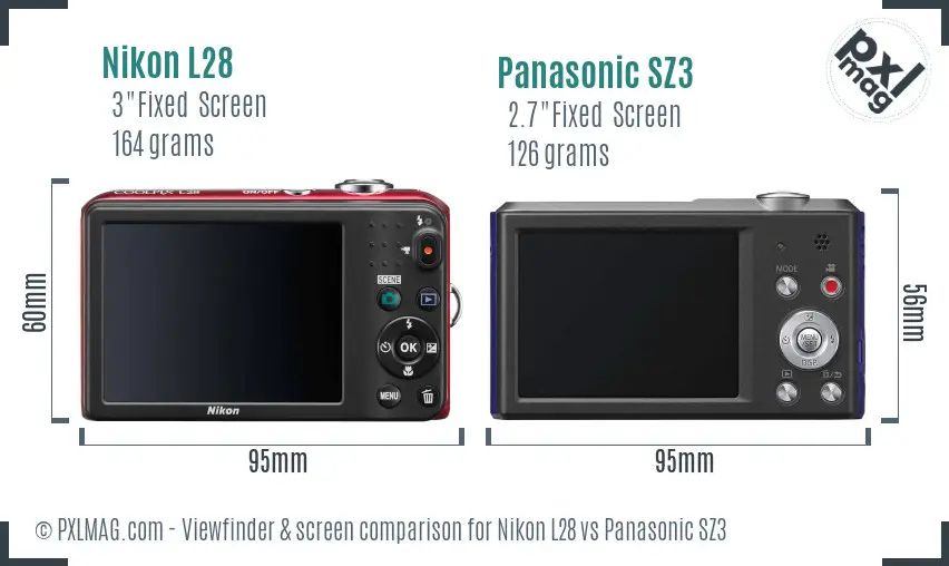 Nikon L28 vs Panasonic SZ3 Screen and Viewfinder comparison