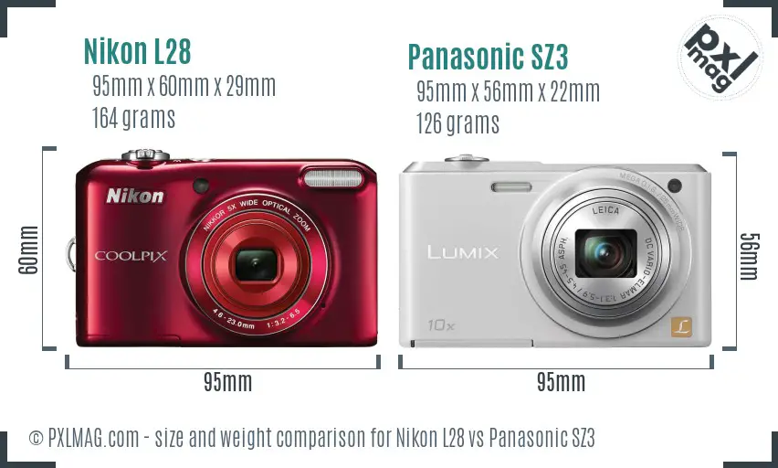 Nikon L28 vs Panasonic SZ3 size comparison