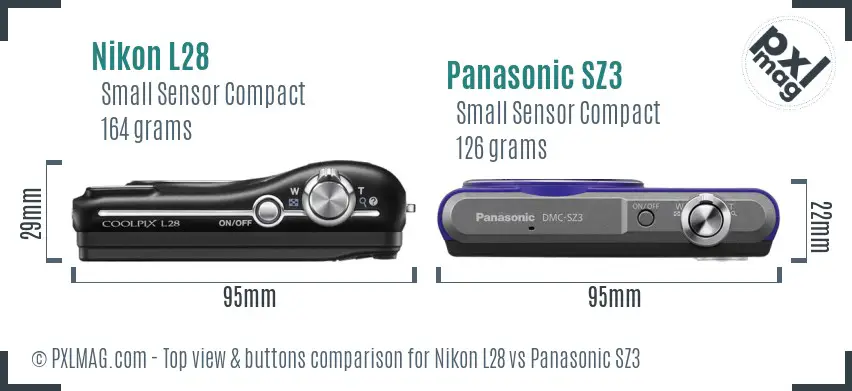 Nikon L28 vs Panasonic SZ3 top view buttons comparison