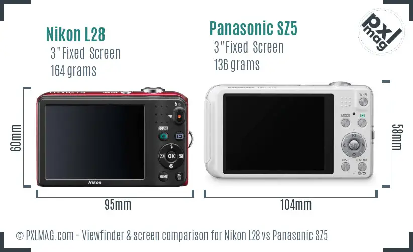 Nikon L28 vs Panasonic SZ5 Screen and Viewfinder comparison