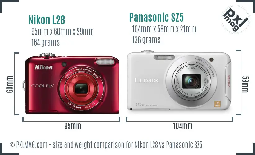 Nikon L28 vs Panasonic SZ5 size comparison