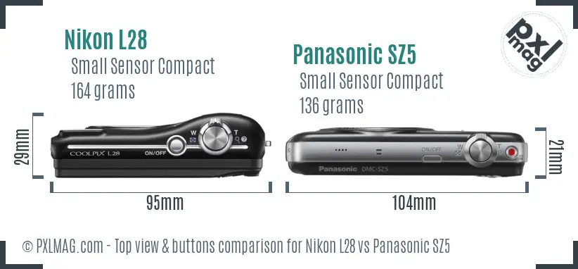 Nikon L28 vs Panasonic SZ5 top view buttons comparison