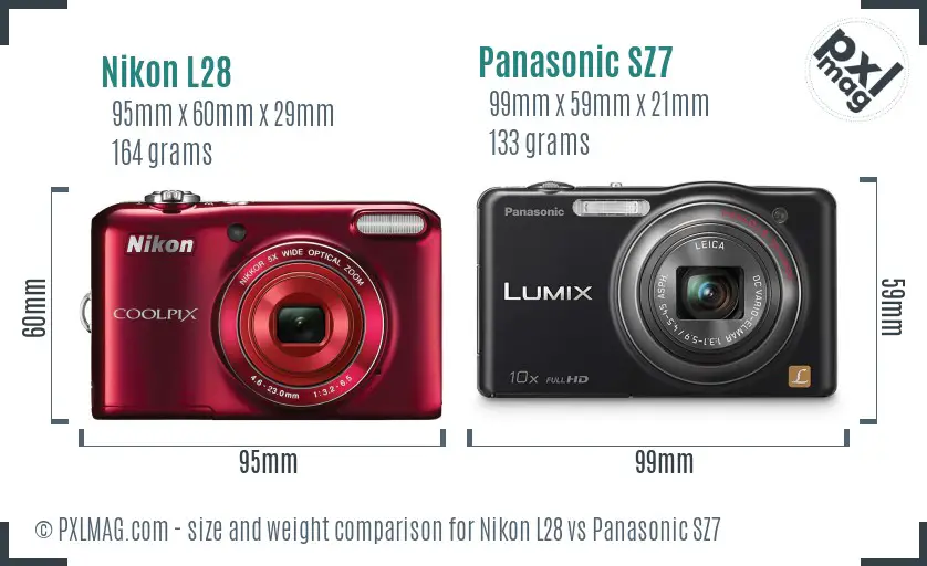Nikon L28 vs Panasonic SZ7 size comparison