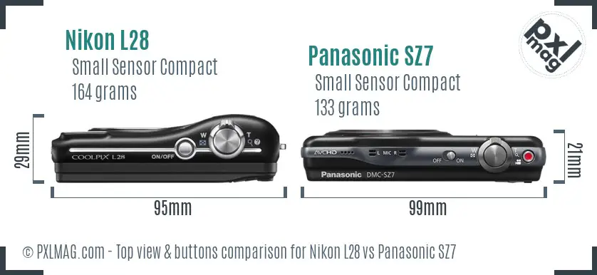 Nikon L28 vs Panasonic SZ7 top view buttons comparison
