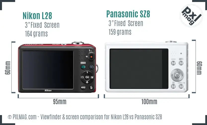 Nikon L28 vs Panasonic SZ8 Screen and Viewfinder comparison