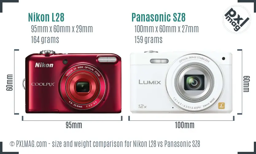 Nikon L28 vs Panasonic SZ8 size comparison