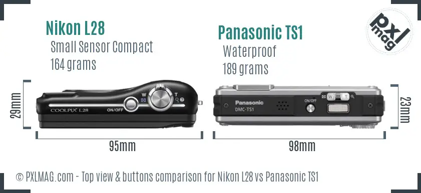 Nikon L28 vs Panasonic TS1 top view buttons comparison