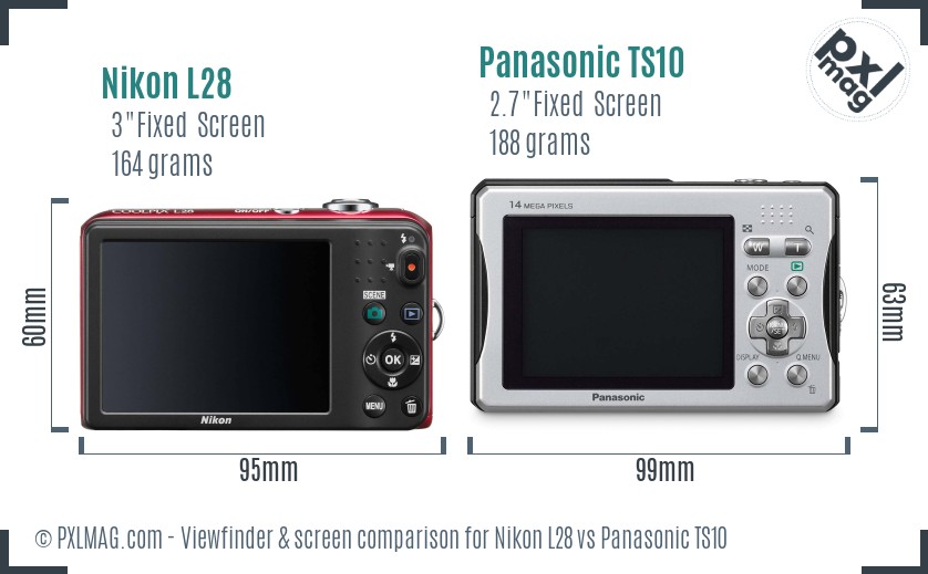 Nikon L28 vs Panasonic TS10 Screen and Viewfinder comparison