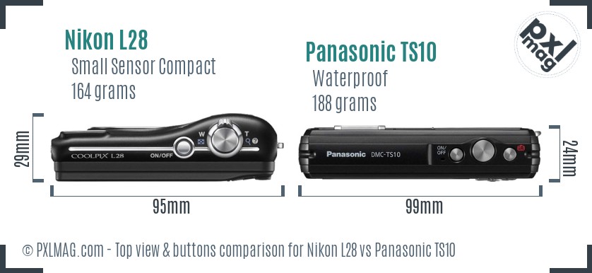 Nikon L28 vs Panasonic TS10 top view buttons comparison